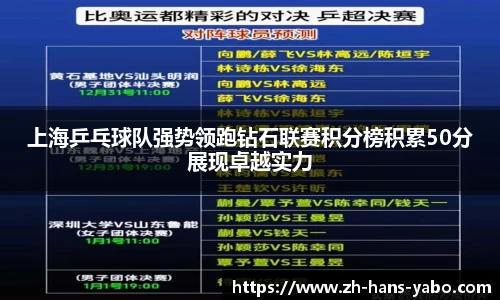 上海乒乓球队强势领跑钻石联赛积分榜积累50分展现卓越实力